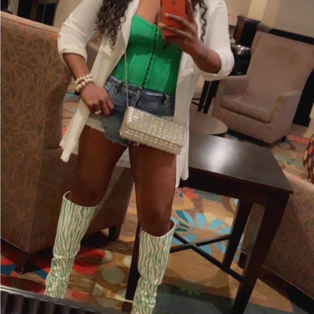 Green Zebra knee high boots